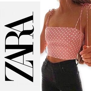 Zara Pink Polka Dot Crop Top Size Medium